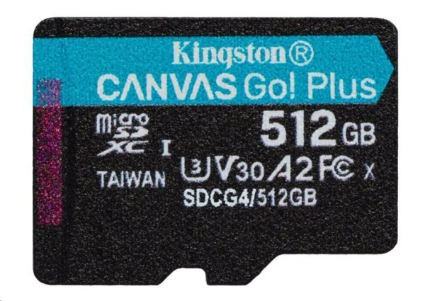 Kingston paměťová karta 512GB microSDXC Canvas Go Plus Gen4 C10 UHS-I U3