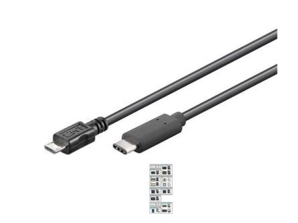 PremiumCord Kabel USB 3.1 konektor C/male - USB 2.0 Micro-B/male, černý, 0,6m