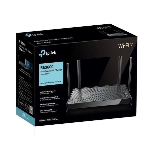 TP-Link Archer BE230 EasyMesh WiFi7 router(BE3600,2,4GHz/5GHz/6GHz,1x2,5GbEWAN,1x2,5GbELAN,3xGbELAN,1xUSB3.0)