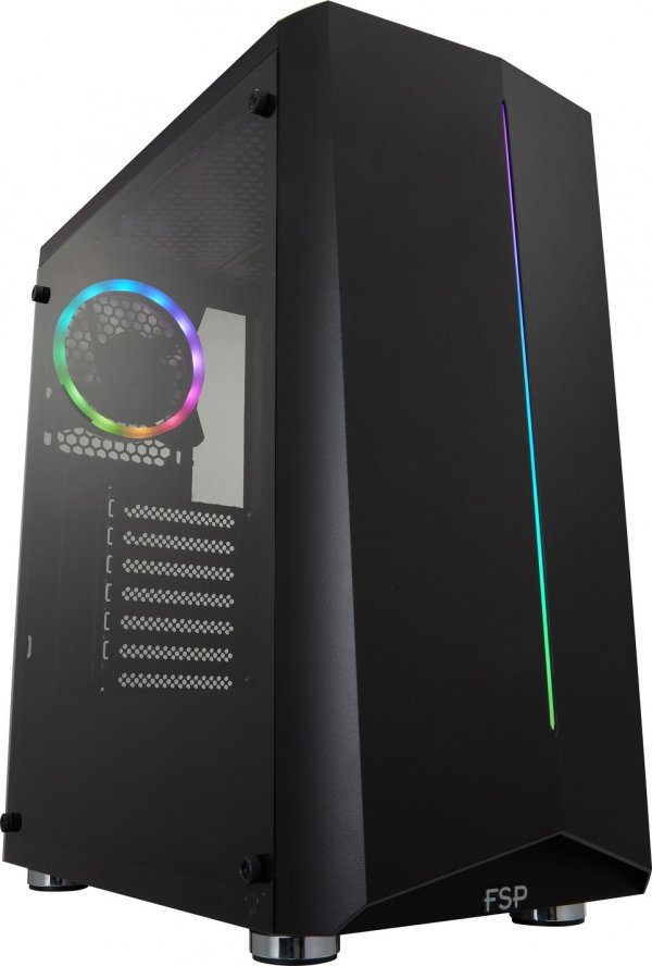 Fortron skříň Midi Tower CMT151 Black, průhledná bočnice, 1 x A. RGB LED 120 mm ventilátor