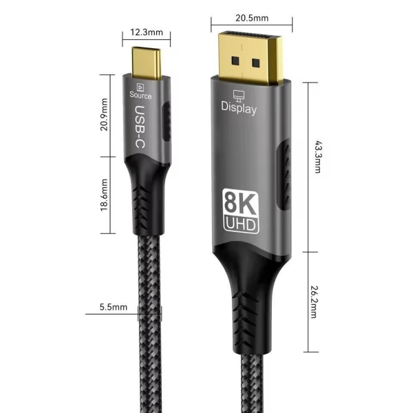PremiumCord kabel USB-C na DisplayPort DP1.4   8K@60Hz a 4k@120Hz  2m