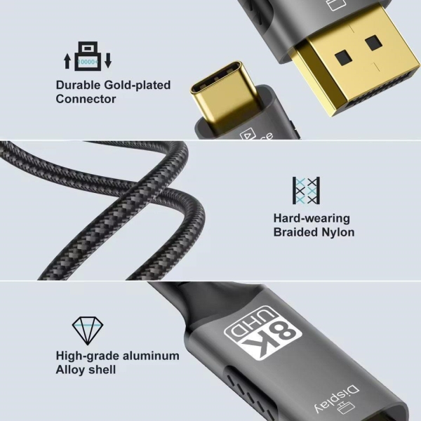 PremiumCord kabel USB-C na DisplayPort DP1.4   8K@60Hz a 4k@120Hz  2m