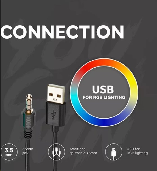 CANYON Herní headset Shadder GH-6, RGB podsvícení, USB + 3,5mm jack, 2m kabel, černý