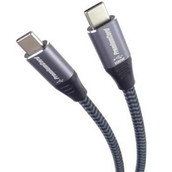 PREMIUMCORD Kabel USB-C M/M, 240W 480Mbps černý bavlněný oplet, 1,5m