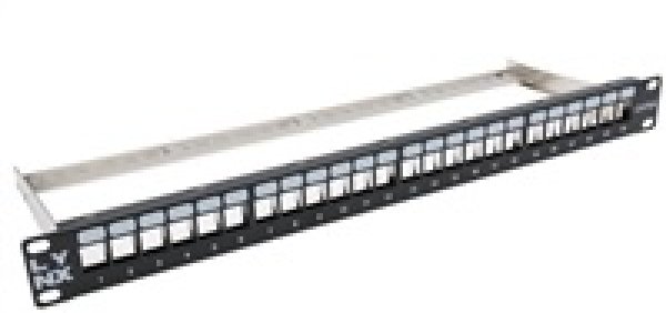 LYNX Patch panel, 19'', 24 portů, 1U, Cat5e/6/6A/7, neosazený, stíněný, vyvazovák, černý?v=1746552527