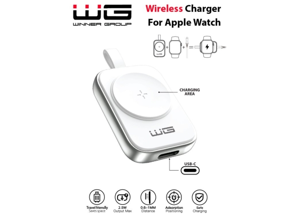 WG - Nabíjecí magnetické zařízení s USB-C pro Apple Watch, bílo stříbrná