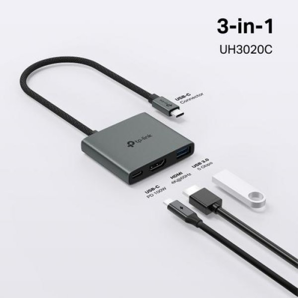 TP-Link UH3020C USB-C hub 3v1 (1xUSB3.2Gen1,1xUSB-C3.2Gen1, 1xHDMI, PD 100W)