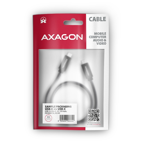 AXAGON BUCM32-CM15AB, SPEED+ kabel USB-C <-> USB-C, 1.5m, USB 20Gbps, PD 100W 5A, 4K HD, ALU, oplet, černý
