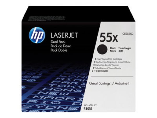 Toner HP CE255XD, HP 55X černý (2x12 500 stran)