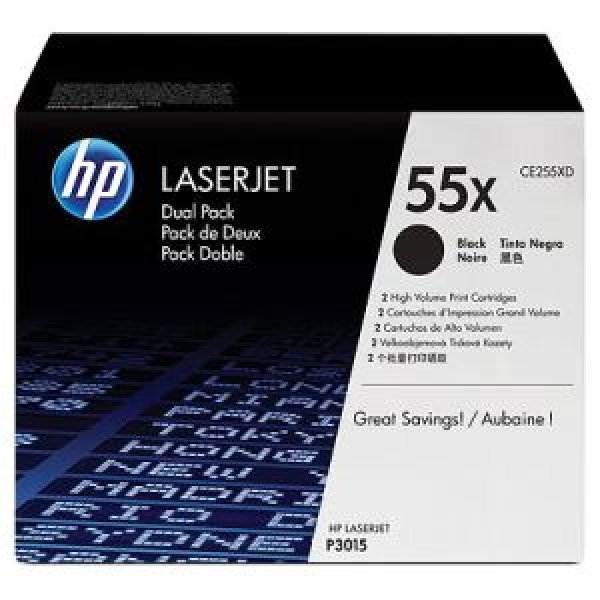Toner HP CE255XD, HP 55X černý (2x12 500 stran)