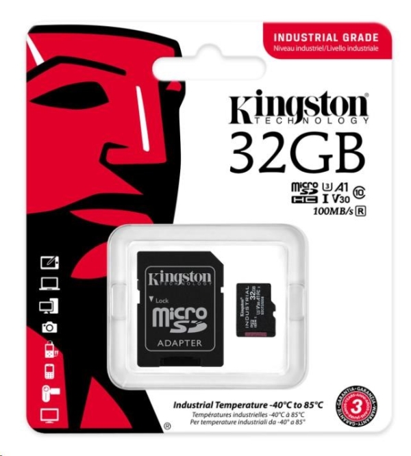 Kingston Industrial/micro SDHC/32GB/100MBps/UHS-I U3 / Class 10/+ Adaptér
