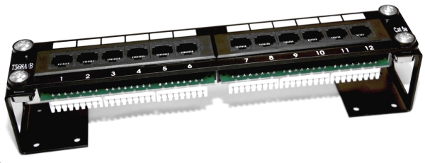 10" Patch panel LEXI-Net 12port, UTP, Cat5E, duální svorkovnice, černý
