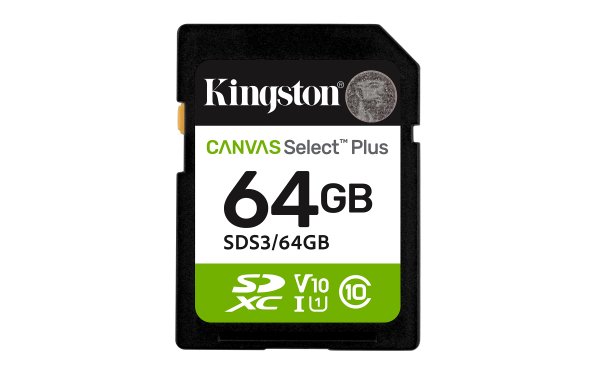 Kingston paměťová karta 64GB Canvas Select Plus Gen 3 SDXC 150R U1 UHS-I C10 V10
