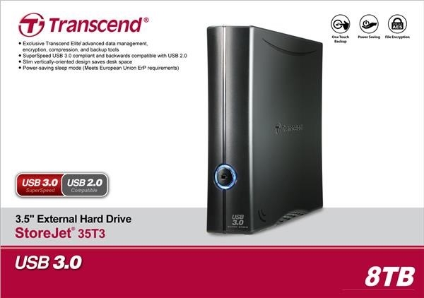 TRANSCEND externí HDD USB 3.0 StoreJet 35T3, 8TB, Black, Turbo