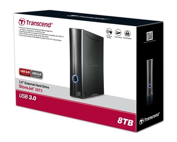 TRANSCEND externí HDD USB 3.0 StoreJet 35T3, 8TB, Black, Turbo