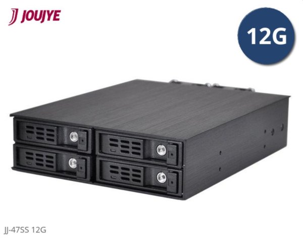 Jou Jye Backplane SATA3/SAS3 4x 2,5"HDD do 5,25" RoHS, 2x fan, 1x minisasHD (SFF-8643), SATA power