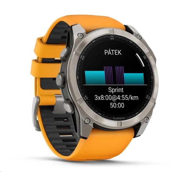 Garmin - fenix® 8 – 51 mm, AMOLED Sapphire, Titanium s Orange/Graphite silikonovým řemínkem, EU