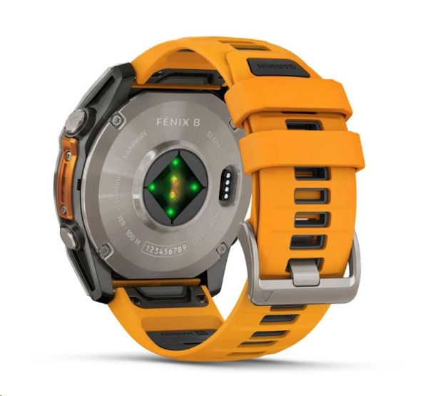 Garmin - fenix® 8 – 51 mm, AMOLED Sapphire, Titanium s Orange/Graphite silikonovým řemínkem, EU
