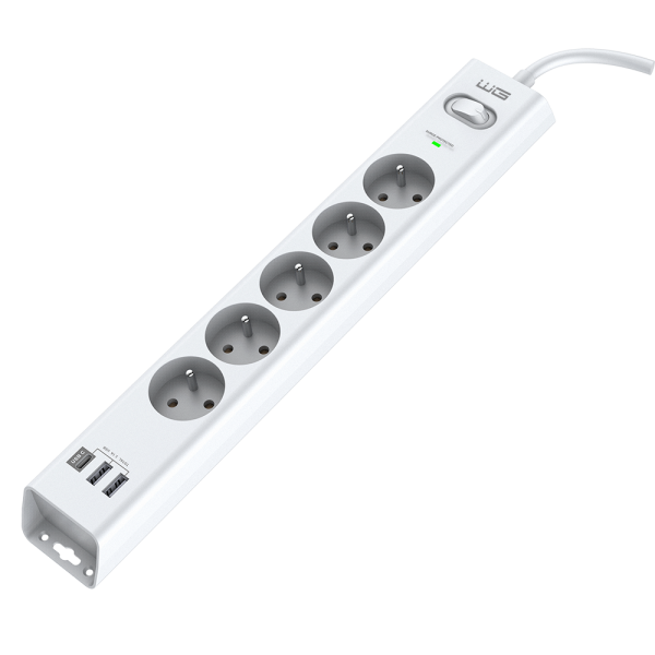 WG - Přepěťová ochrana 5 slotů + 2x USB-A + 1x USB-C, kabel 1,5 metru, bílá?v=1762123209
