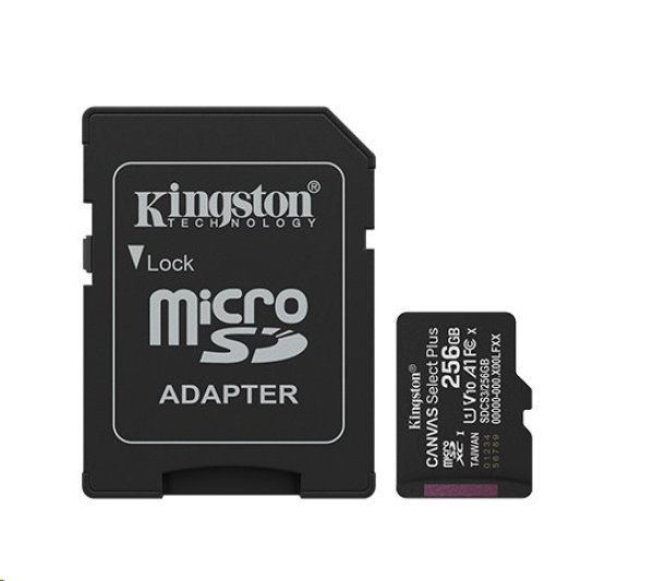 Kingston MicroSDXC karta 256GB Canvas Select Plus, U1, V10, A1, SD Adaptér