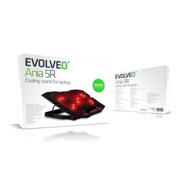 EVOLVEO Ania 5R, chladicí podstavec pro notebook, červené podsvícení
