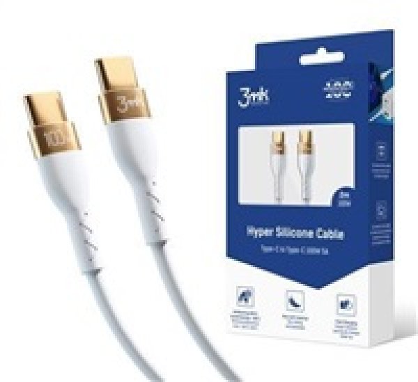 3mk datový kabel Hyper Silicone USB-C -> USB-C (PD), 100W 5A, 2 m, bílá?v=1746561603