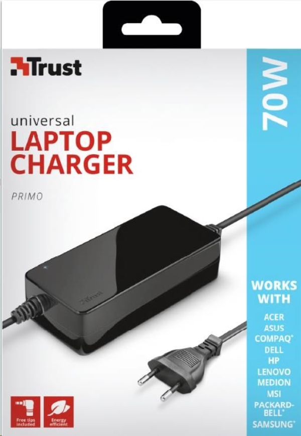 TRUST Univerzální napájecí adaptér pro notebooky Primo 70W-19V Laptop Charger