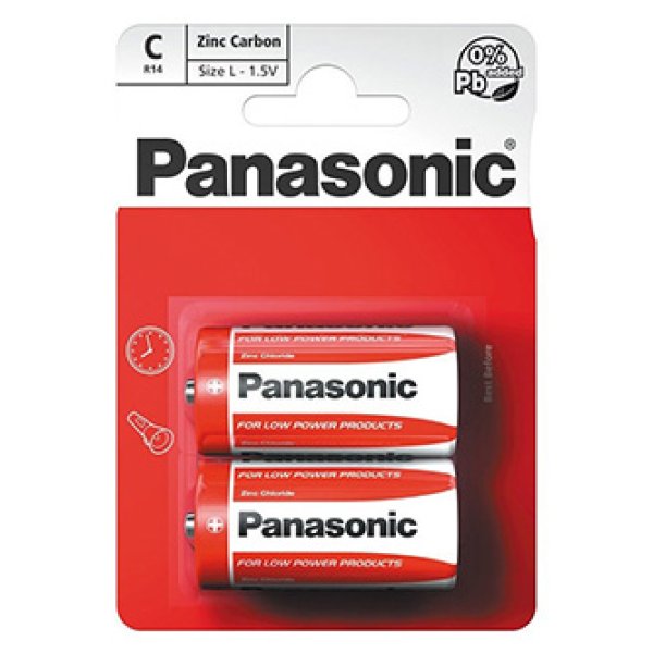 PANASONIC Zinkouhlíkové baterie Red Zinc R14RZ/2BP EU C 1,5V (Blistr 2ks)