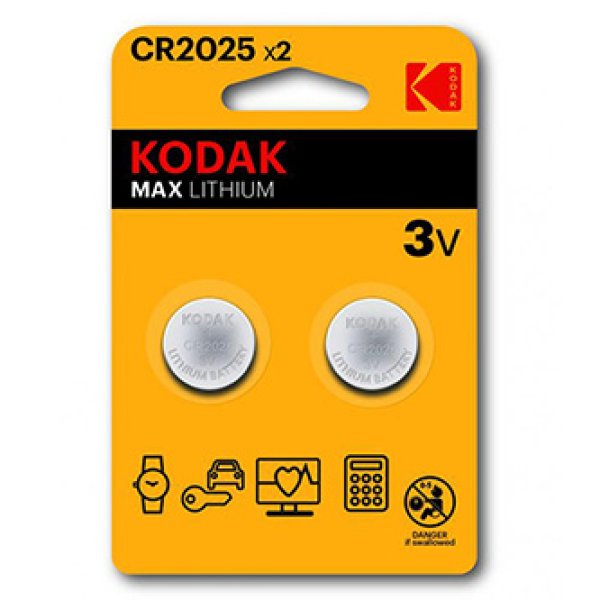 Baterie jednorázová lithiová, knoflíková, CR2025, 3V, Kodak, blistr, 2-pack, KOD-2025, knoflíková?v=1755898805