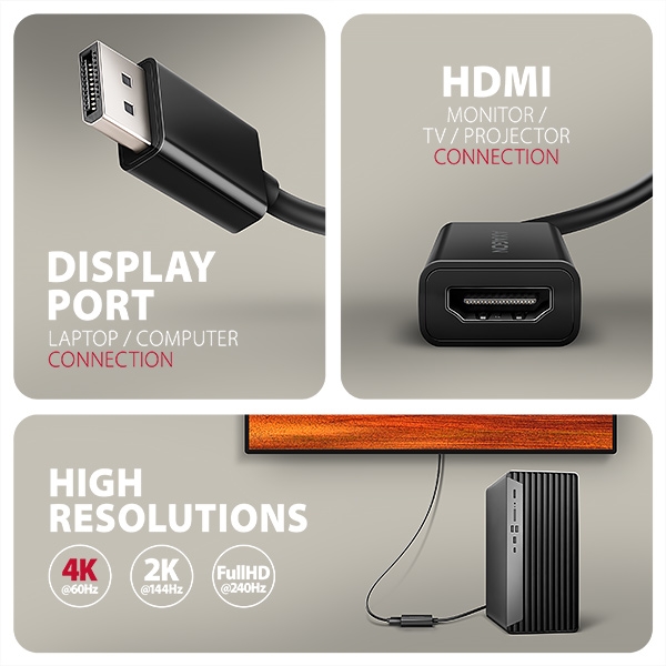 AXAGON RVD-HI20N, DisplayPort -> HDMI 2.0b redukce / adaptér, 4K/60Hz