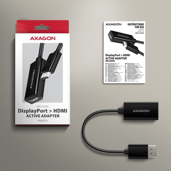 AXAGON RVD-HI20N, DisplayPort -> HDMI 2.0b redukce / adaptér, 4K/60Hz