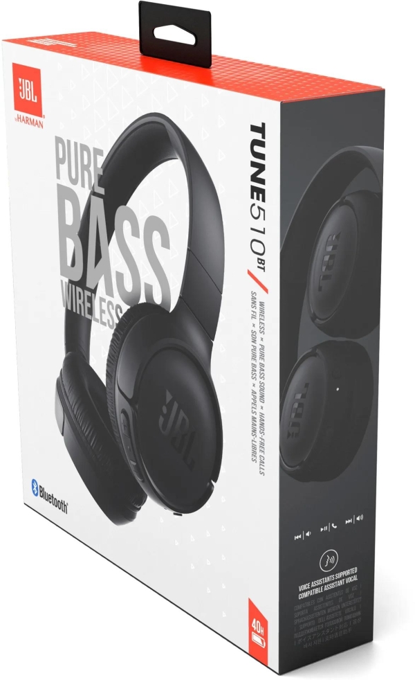 JBL Tune 510BT Black sluchátka na uši, bezdrátová, Bluetooth 5.0, 32 ohm, výdrž až 40 hod, rychlé nabíjení, černá