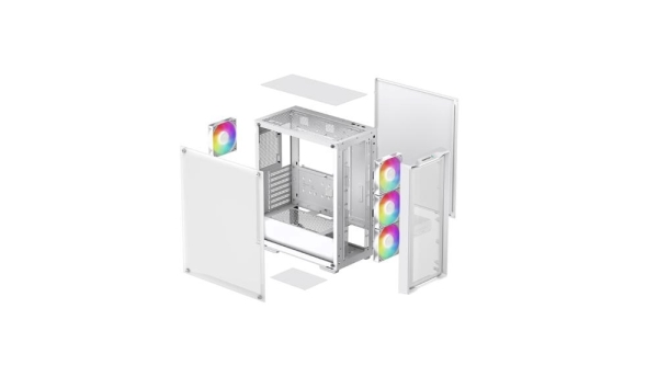 DEEPCOOL Case CC560 MESH V2 WH, ATX, ARGB, Průhledná bočnice, 4x120mm ventilátor, bílá