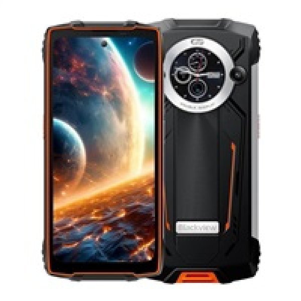 Rugged Smartphone Blackview BV8200 4G G100 12GB 256GB 8800-45W A14, Watch Display, Flashlight, Black w Orange [No Charge