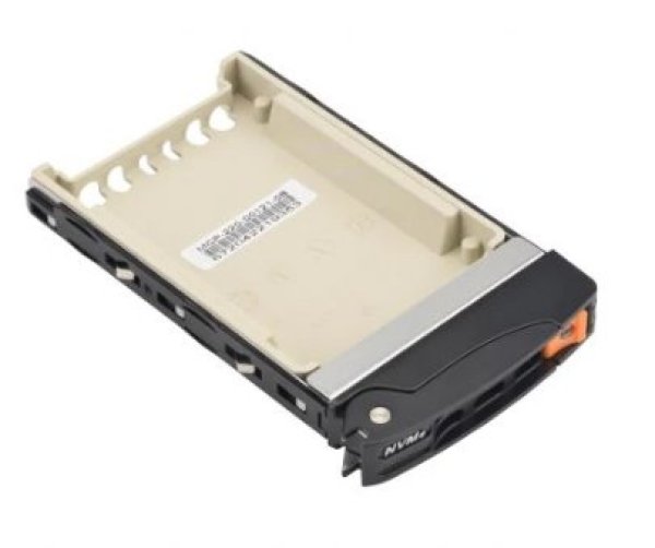 SUPERMICRO Black Gen-3 2.5" NVMe drive tray. Orange tab with lock?v=1761950406