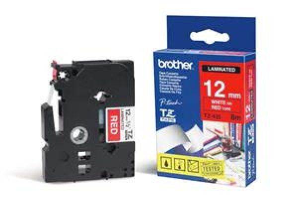 Brother TZe-435 - Bílá na červené - Role (1,2 cm x 8 m) 1 kazeta/y lamino páska - pro Brother PT-D210, D600, E115, H110, H200; P-Touch PT-1005, H107; P-Touch Cube Plus PT-P710