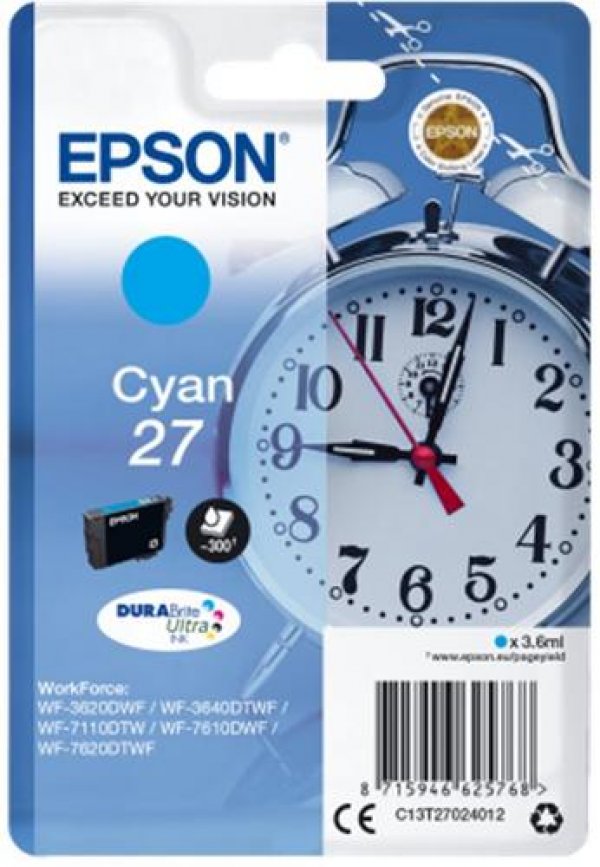 Náplň Epson 27, C13T27024012 azurová