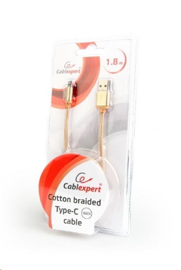 GEMBIRD Kabel USB na USB-C kabel (AM/CM), 1,8m, opletený, zlatý, blister