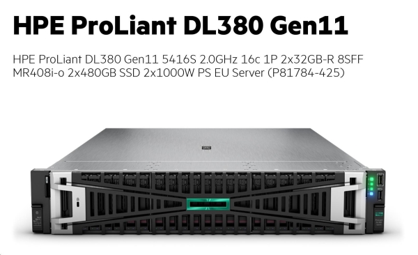 HPE PL DL380g11 5416S (2.0/16C) 2x32G (P43328) 2x480G MR408i-o/4G 8-26SFF 2x1000W 2x10G-T 2U Smart Choice