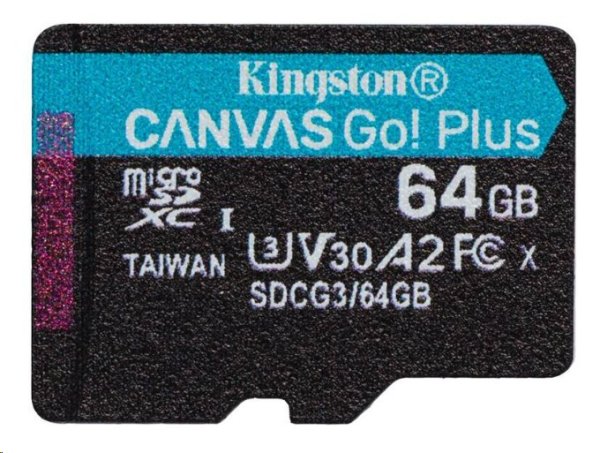 Kingston paměťová karta 64GB microSDXC Canvas Go Plus Gen4 A2 U3 V30 Card + ADP