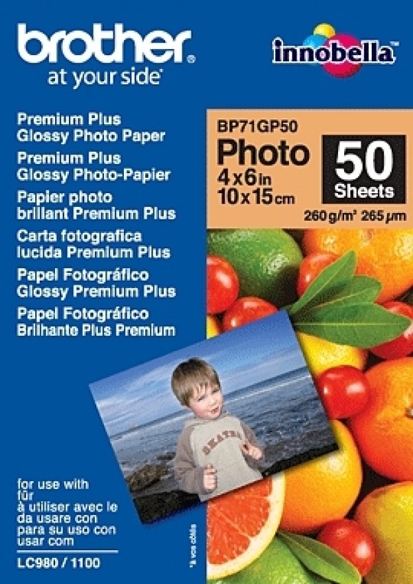 Brother Premium Glossy Photo Paper, foto papír, lesklý, bílý, 10x15cm, 4x6", 260 g/m2, 50 ks, BP71GP50, inkoustový