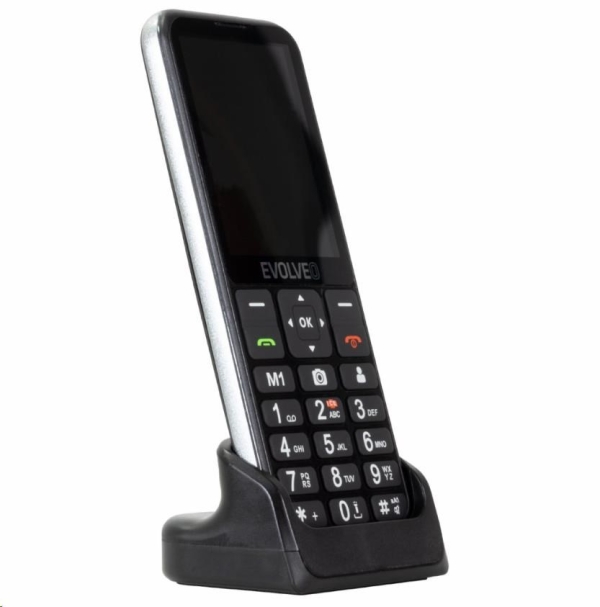 EVOLVEO EasyPhone LT, mobilní telefon pro seniory s nabíjecím stojánkem (černá barva)