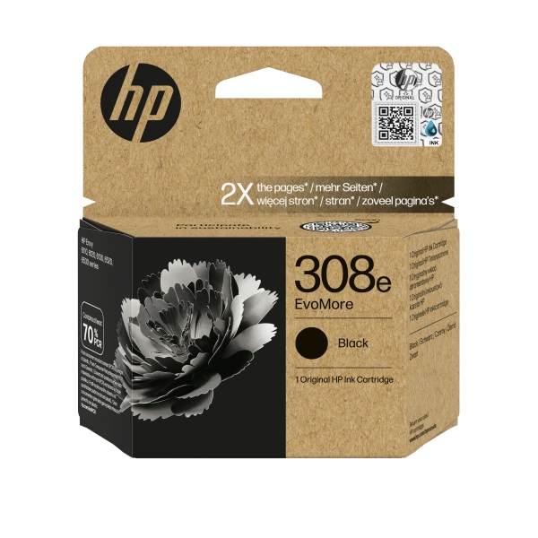 HP originální ink EvoMore 7FP22UE, HP 308e, black, 320str.