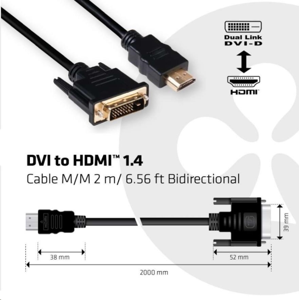 Club3D Kabel DVI-D na HDMI 1.4 (M/M), 2m
