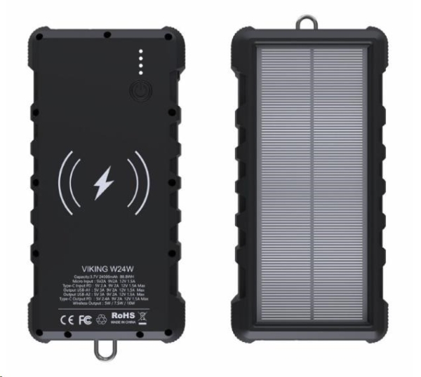 Viking solární outdoorová power banka W24W 24000 mAh, bezdrátové nabíjení