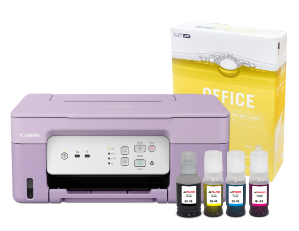 Tiskárna Canon G3430 – fialovošedá + sada náplní + A4 kancelářský papír