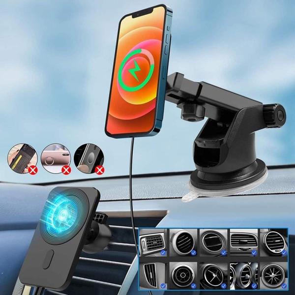 1stCOOL bezdrátová QI nabíječka 15W, magnetická, do auta, MagSafe kompatibilní, bílá