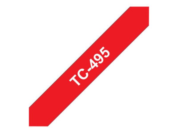 Brother TC495 - 9 mm x 7.7 m - bílá na červené - lamino páska - pro P-Touch PT-2000, PT-3000, PT-500, PT-5000, PT-8E