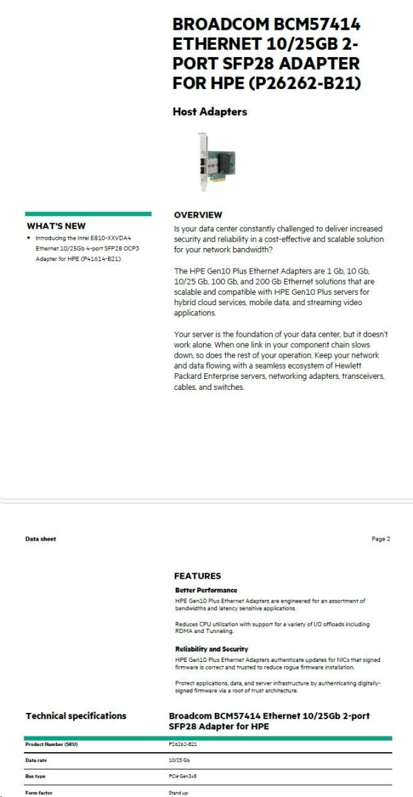 Broadcom BCM57414 Ethernet 10/25Gb 2-port SFP28 Adapter