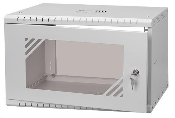 LEXI-Net 19" nástěnný rozvaděč Basic 6U 520x350, skleněné dveře, bez zad, rozložený, šedý